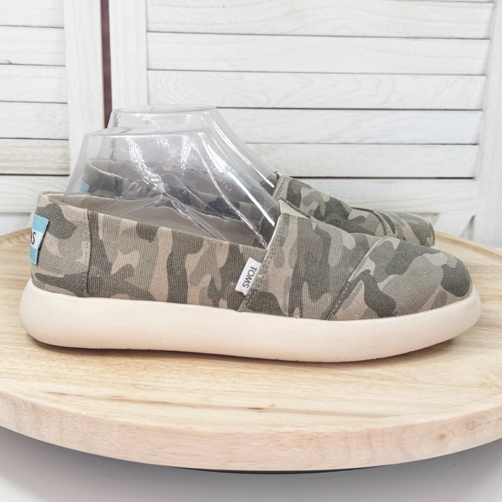 Toms Alpargata Mallow Camouflage Canvas Slip On Flats Green 8 Women